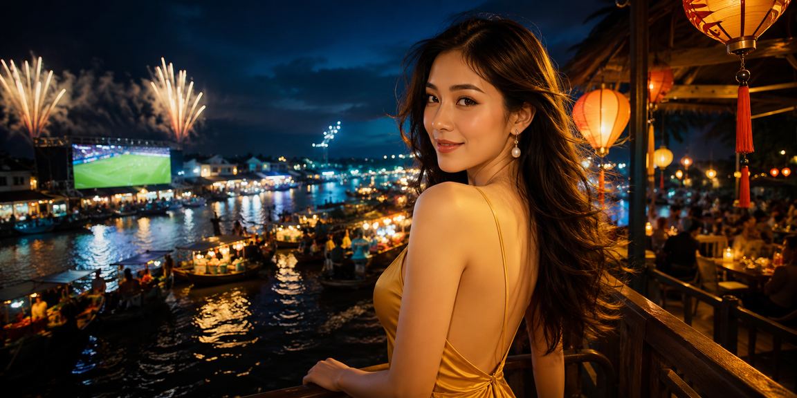 Người dùng tại Hội An trải nghiệm ứng dụng cá cược 7650 trên điện thoại dưới ánh đèn lồng buổi tối