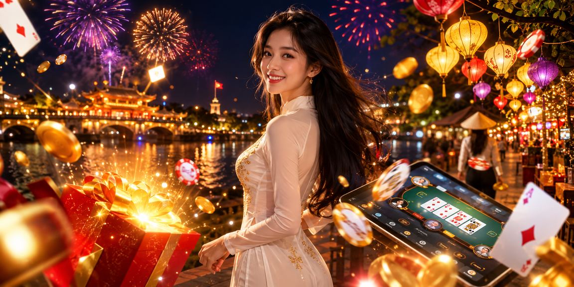 Buổi tối tại chợ đêm Huế, người chơi thưởng thức trò chơi bài và khám phá giải thưởng casino trực tuyến